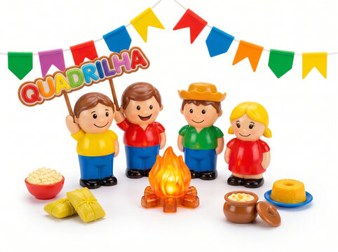 Festa Junina figurines with bonfire and food