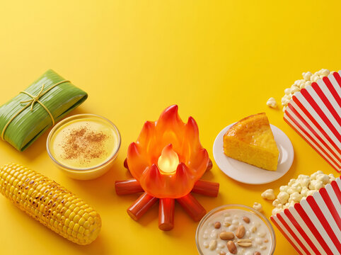 Brazilian junina party food with bonfire prop