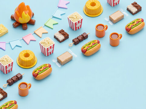 Miniature festa junina foods and decorations flatlay
