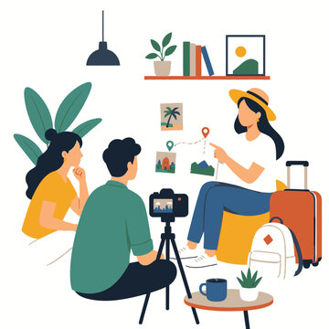 Content creator filming a vlog at home studio.
