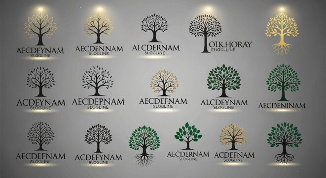 Collection of Diverse Tree Logos and Icons