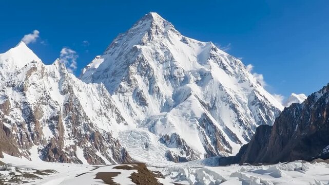 K2 mountain peak, second highest mountain in the world, K2 trek, Pakistan, Asia. Time lapse.