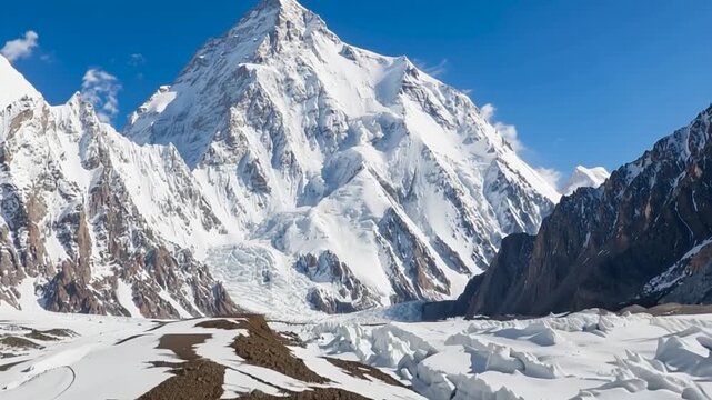 K2 mountain peak, second highest mountain in the world, K2 trek, Pakistan, Asia. Time lapse.