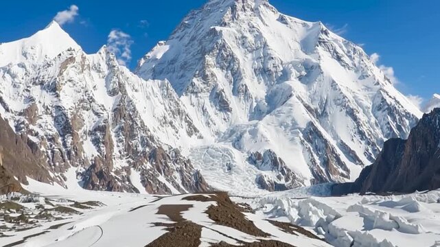 K2 mountain peak, second highest mountain in the world, K2 trek, Pakistan, Asia. Time lapse.