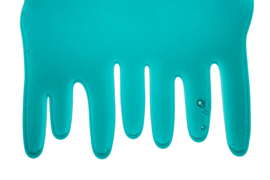 Blue liquid transparent gel dripping down, isolated on transparent background. PNG Image.