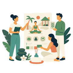Fototapeta premium Family Gardening Scene With Children Planting Seedlings.