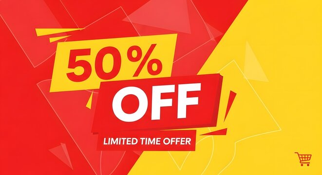 50% off limited time offer sale banner with offer sign percentage off save money great deal shopping discount