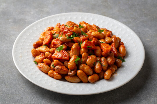 Traditional delicious Turkish food; Kidney beans with olive oil, Red kidney bean stew, Turkish name; Barbunya pilaki