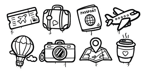 Fototapeta premium Set of graffiti spray Traveler Lifestyle Journeys, Memories, and Destinations vector illustration