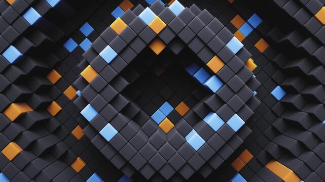 Diamond cube pattern rippling with orange blue pulse energy loop