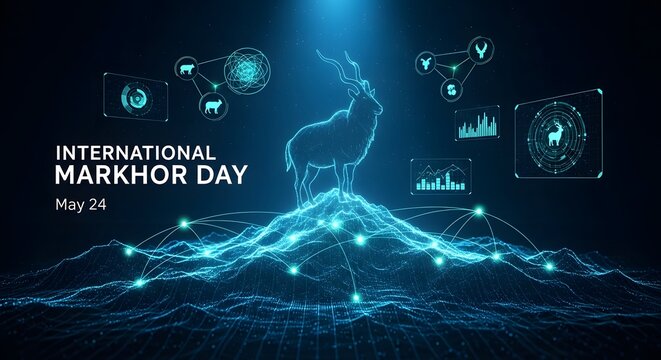International markhor day awareness poster with digital wildlife conservation graphics