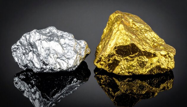 Rohklumpen aus Platin und Chromerz mit goldenen Einschl&uuml;ssen