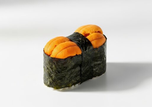 Fresh Uni Sea Urchin Gunkan Maki Sushi Isolated on White Background - Premium Japanese Seafood Delicacy