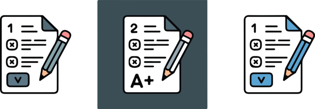 Exam paper and pencil vector illustration showing education and grading concept for school, test, and learning design projects