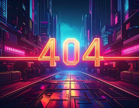 Error 404 neon city street background.
