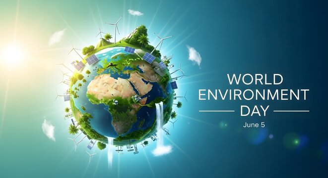 World environment day concept sustainable earth with renewable energy sources