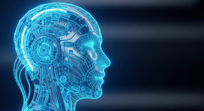 a blue human head with a futuristic design illustration