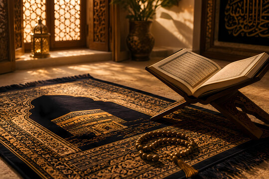 Peaceful Islamic Prayer Corner with Quran and Tasbeeh
