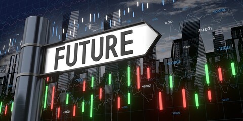 Future - signpost and financial data - 3D illustration © PX Media