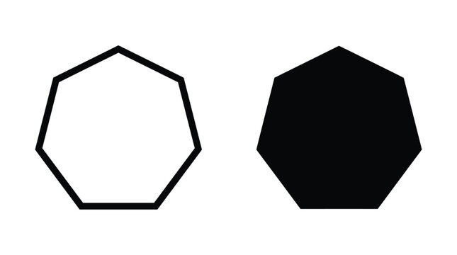 Simple heptagon shape icons displayed as both a bold outline and a solid black silhouette version