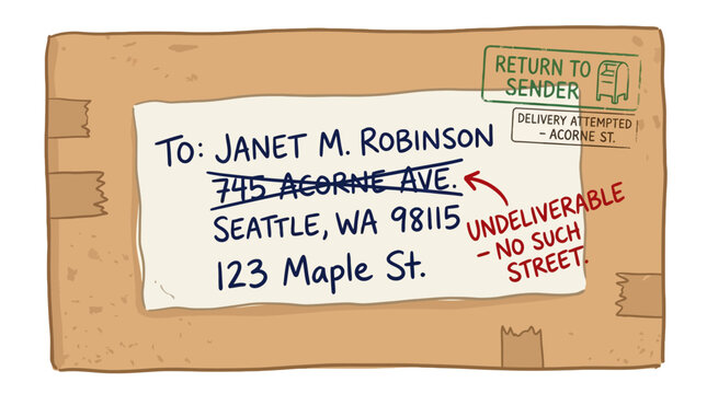 An undeliverable cardboard package with return to sender stamp. EPS Editable. Vector Illustrations.