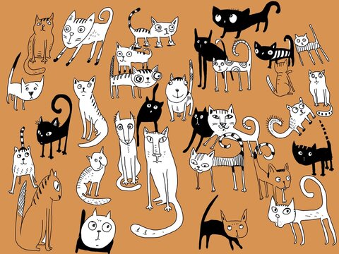 Set of funny hand drawn cats