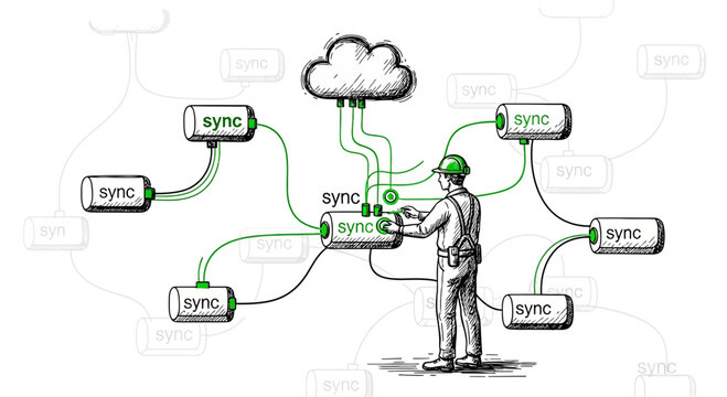 Network Sync Cloud Technician Worker Diagram Connection System Technology
