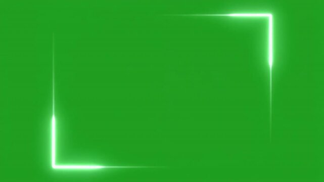 Glowing neon light frame on a green screen background for video editing and motion graphics