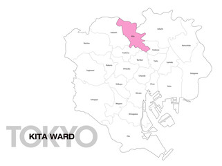 Fototapeta premium 東京都北区の区名入り位置地図 (英語)04