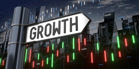 Growth - signpost and financial data - 3D illustration © PX Media