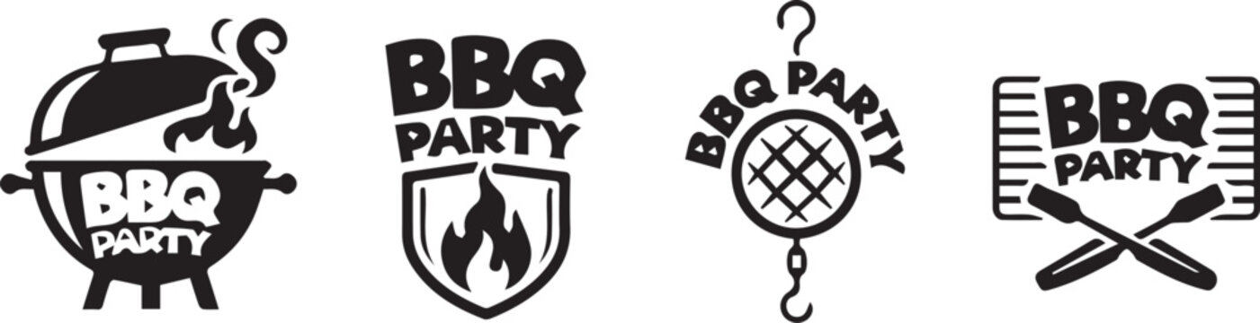 BBQ Party Logos and Barbecue Grill Badges Vector Set