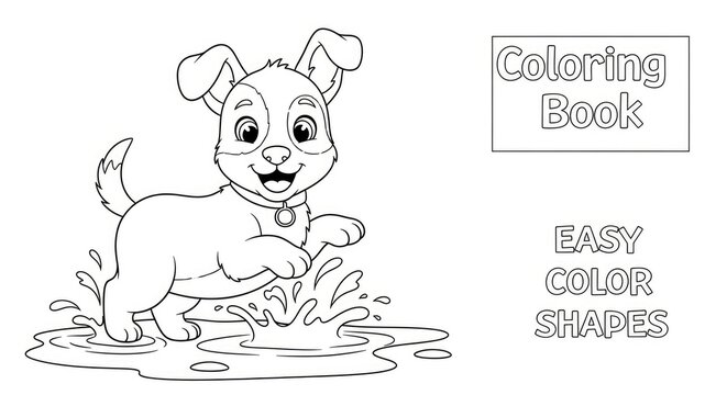 Puppy Playing in Water Coloring.
