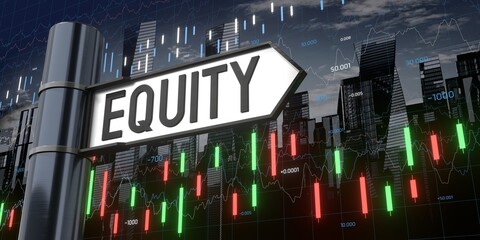 Equity - signpost and financial data - 3D illustration © PX Media