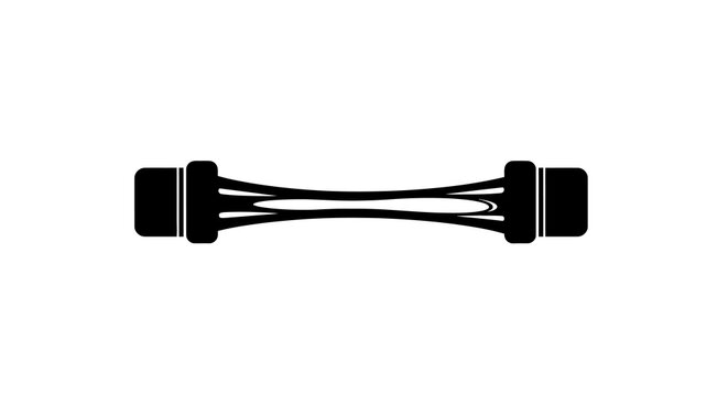 Stretched Black Elastic Band Isolated on White Background, Fitness and Resistance Concept