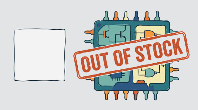 Out of stock concept with electronic microchip and logic gate diagram. EPS Editable. Vector Illustrations.