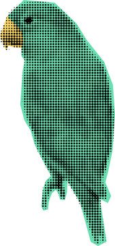 Green exotic parrot bird standing halftone dot pattern
