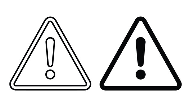 Black and white triangular warning signs featuring bold exclamation marks for use in modern graphic design