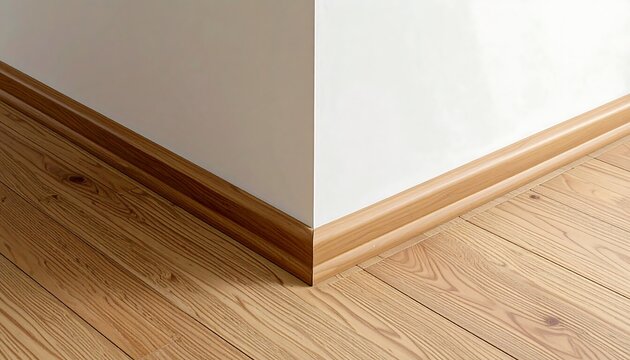 Clean Wooden Baseboard Trim Meeting at White Interior Wall Corner
