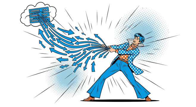 Man Pulling Arrows from Cloud Data Storage - Digital Transformation Concept