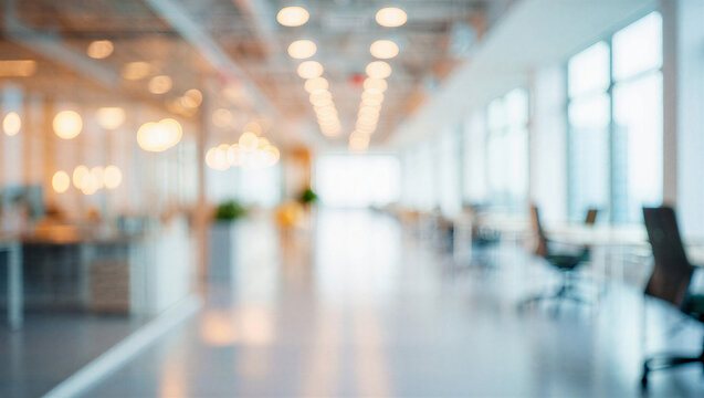 Blurred background of a bright modern open office interior with background interior workplace