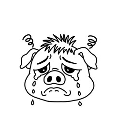  Illustration of a pig crying and confused. Panic, sadness, stress. © 由貢 佐藤