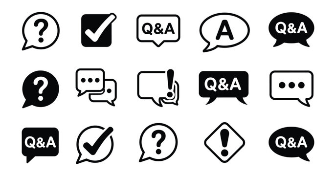 Speech Bubble Communication Icons, vector dialogue symbols for questions, answers and messaging exchange, clean UI conversation design elements