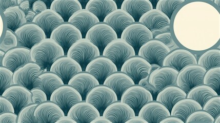 Obraz premium Seamless pattern of wavy fins with a central circular shape repeating across the frame