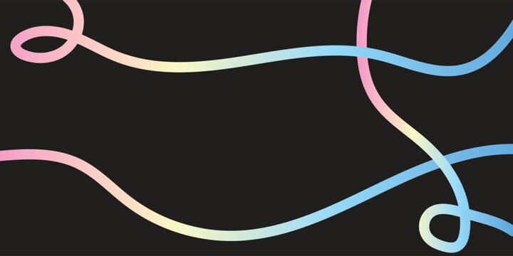 Abstract black background with intertwined wavy gradient lines in pink, yellow, and blue hues.