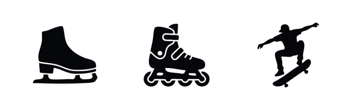 Extreme Sports Icons Including Ice Skate Rollerblade and Skateboard