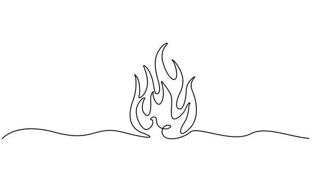 fire flame continuous one line drawing animation, Campfire. One line drawing animation with alpha channel, Campfire flame line silhouette. One line drawing animation video. 4k HD video