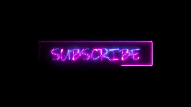 glowing neon line subscribe text. neon subscribe button
