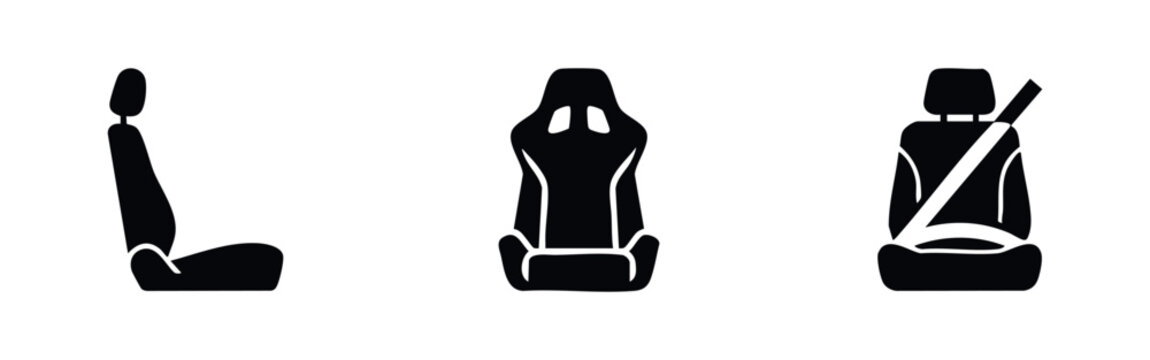 Car seats and safety belt automotive icons set