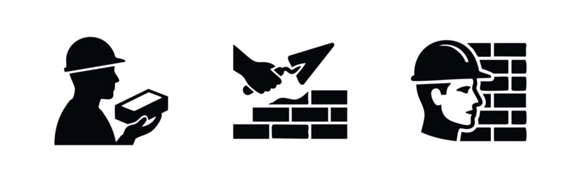 Construction worker and professional bricklayer icons set