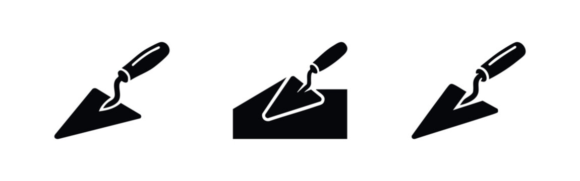 Masonry trowel tools and plastering icons set